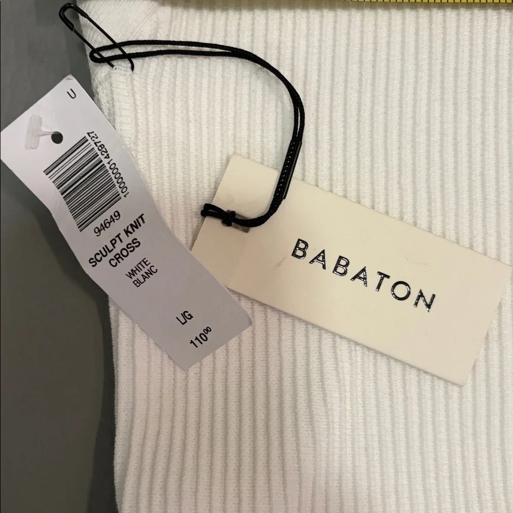 Aritzia Babaton Dress Mini NWT Sculpt Knit Cross Ribbed Halter White size Large - Picture 11 of 14